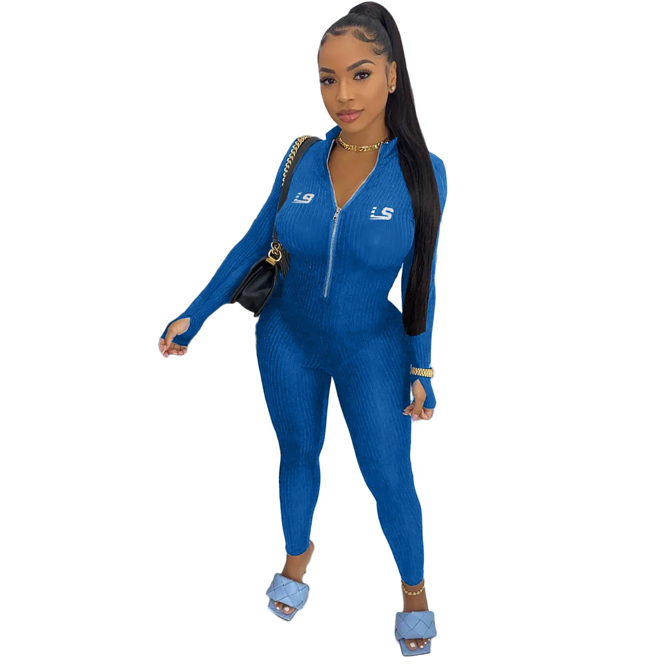 

Women's Sinking Striped Letters Zipper Home Sportswear Jumpsuit Women's Jumpsuit Sexy Embroidered Jumpsuit, 4 colors