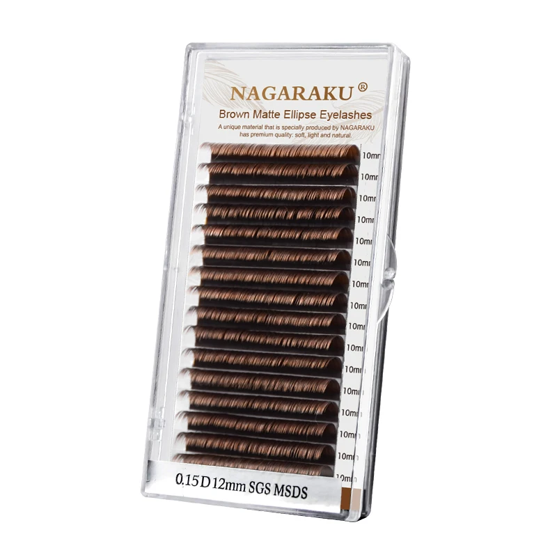 

NAGARAKU 16 Lines Brown Split Tips Flat Ellipse Eyelashes Maquiagem Super Soft Natural High Quality Synthetic Mink Matte Brown