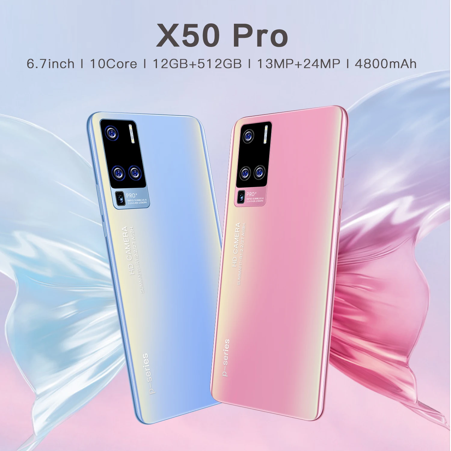 

X50 Pro 12GB+512GB 6.7 inch 4800mAh Android 10.0 Cheap Unlocked Cell Phone Low Price Smart Mobile Phones 4G Android Smartphone, Blue/pink/black