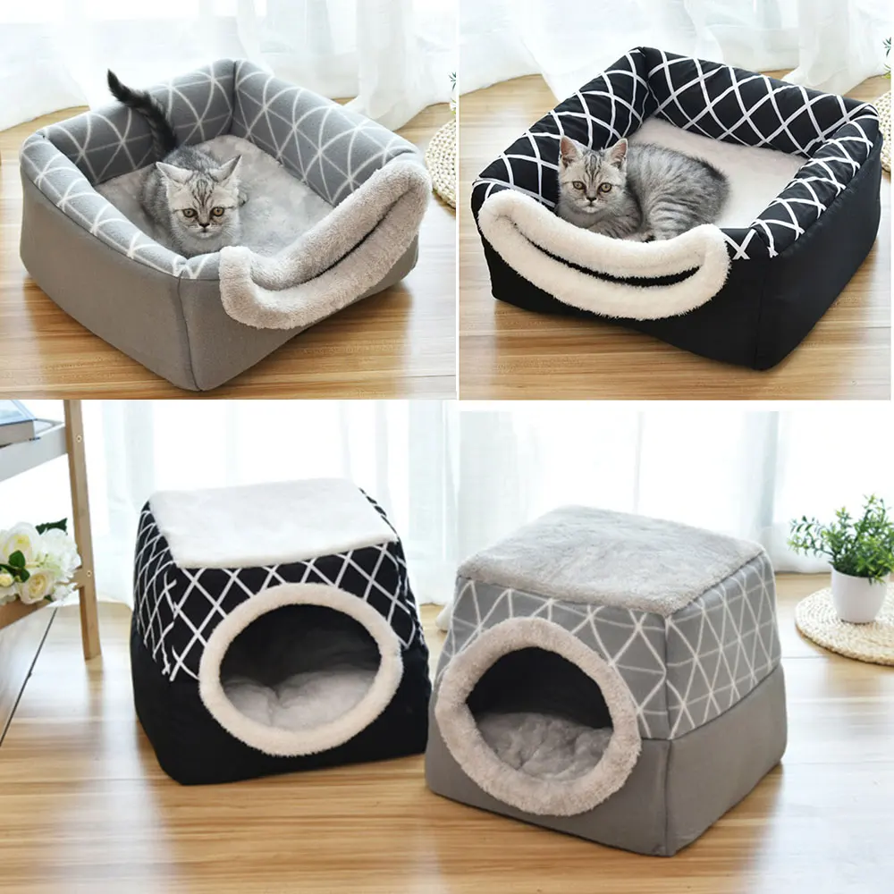 

Pet bed for Cats Dogs Soft Nest Kennel Bed Cave House Sleeping Bag Mat Pad Tent Pets Winter Warm Cozy Beds Size L XL 2 Colors
