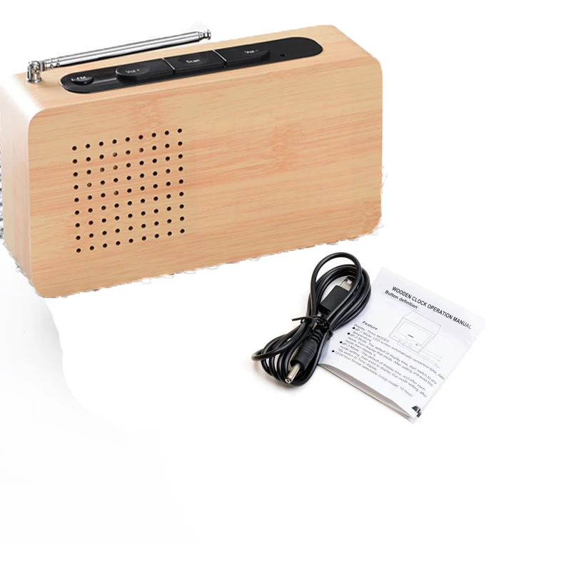 

Amazon hot selling gift Portable New Design Radio Alarm Clocks Digital Wooden Table Sound Control Fm Clock Radios For Bedroom