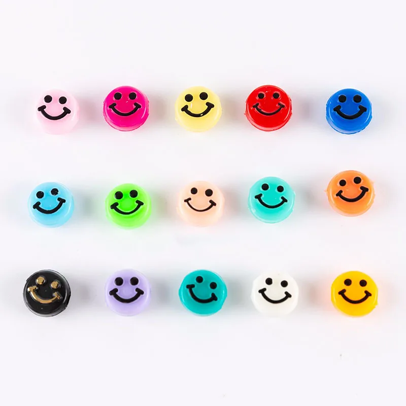 

Wholesale 6mm*10mm 1650pcs/bag Plastic Acrylic Smile Face Beads Smiley Round Disc Beads For Jewelry Making, White