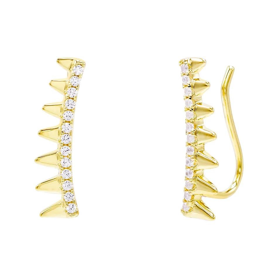 

925 Sterling Silver Gold Plated Cubic Zircon Spike Cilmber Stud earrings For Woman Gold Plated Earrings