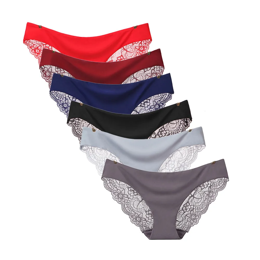 

Sexy Women Underwear Seamless Solid Low-Rise Lingerie Transparent Lace Panties