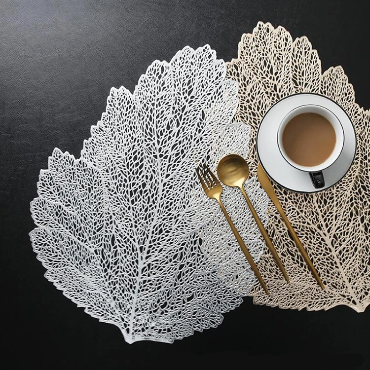 

home decoration plastic metallic gold dinner placemat in leaf design, Gold / silver