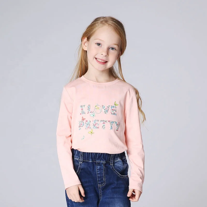 

Gabby Loop Kids Spring Round Neck Long Sleeve Girls T-Shirt For Children Letter Embroidery Cotton T shirt For Kids