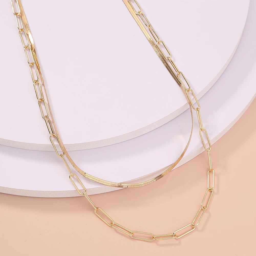 

Minimalist Hip Hop Style Gold Filled Chain Layered Necklace For Women Jewelry