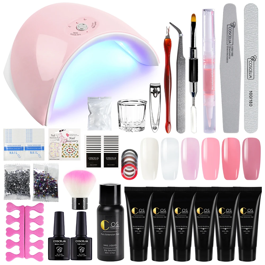 

COSCELIA US SHIPPING Manicure Set Poly Nail Extension Gel Acrylic Nail Kit With Lamp Nail Tool Set, 6 colors