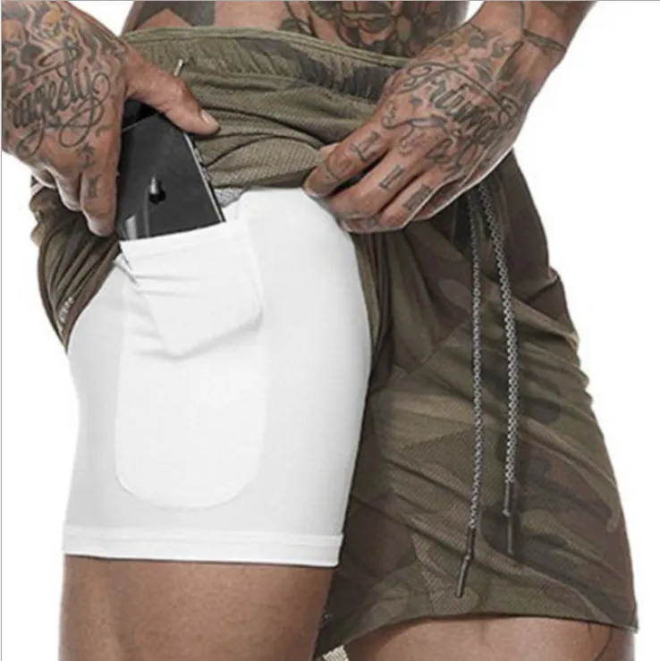 

New Designed Camouflage Men 2 iIn 1 Running Shorts Jogging Gym Wear Fitness Custom Made Logo Mens Gym Shorts With My Logo