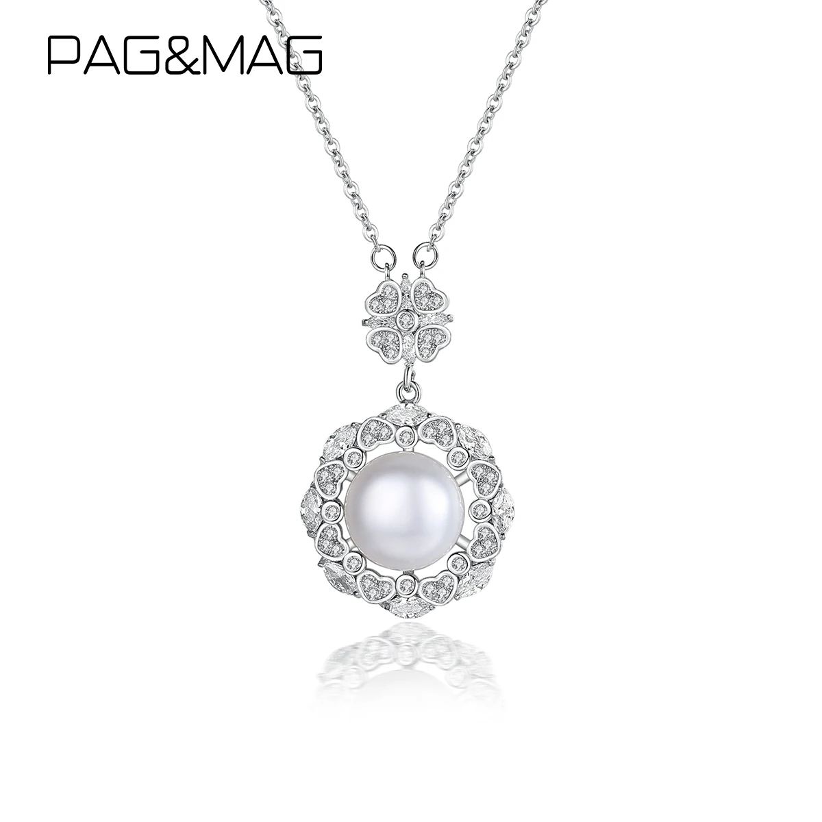 

PAG&MAG Charm Luxury Pendant Jewelry Lady Woman 2021 Trending Zircon Flower Shape Fresh Water Pearl Necklace