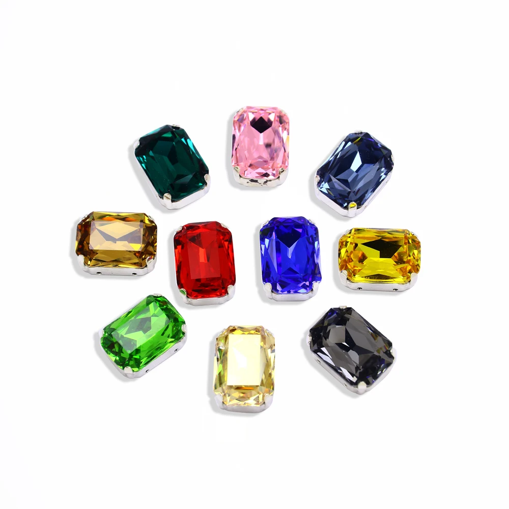 

Dongzhou Crystal wholesale Colorful Crystal Beads octagon Point Back Crystal sew on Stone metal setting For Garment Decoration