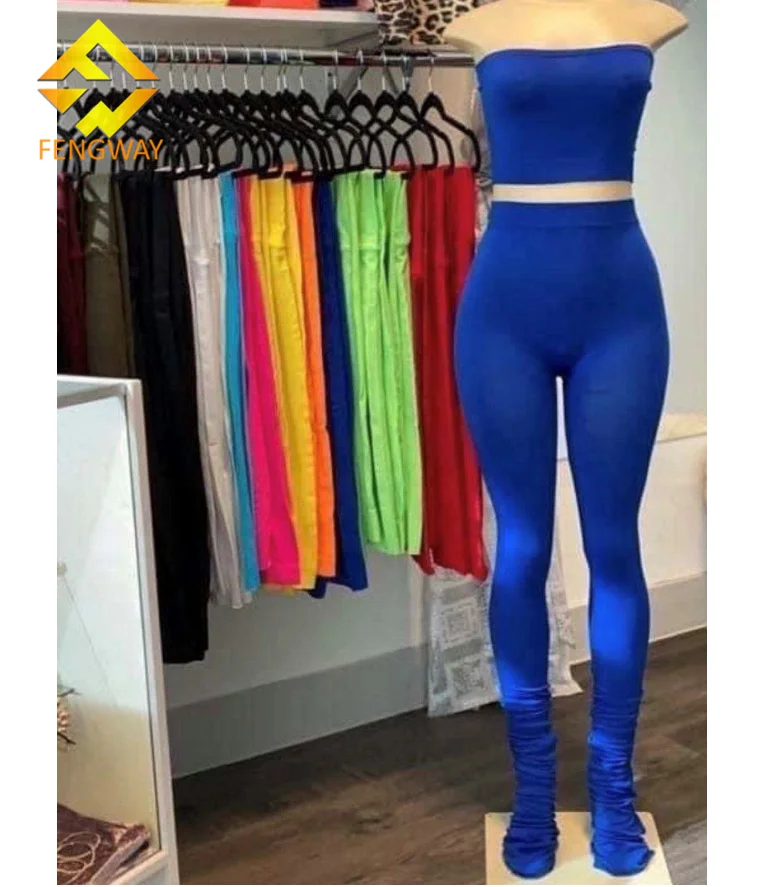 

2022 new arrivals woman 2 piece cropped top and stacked leggings pants sets fashion two piece