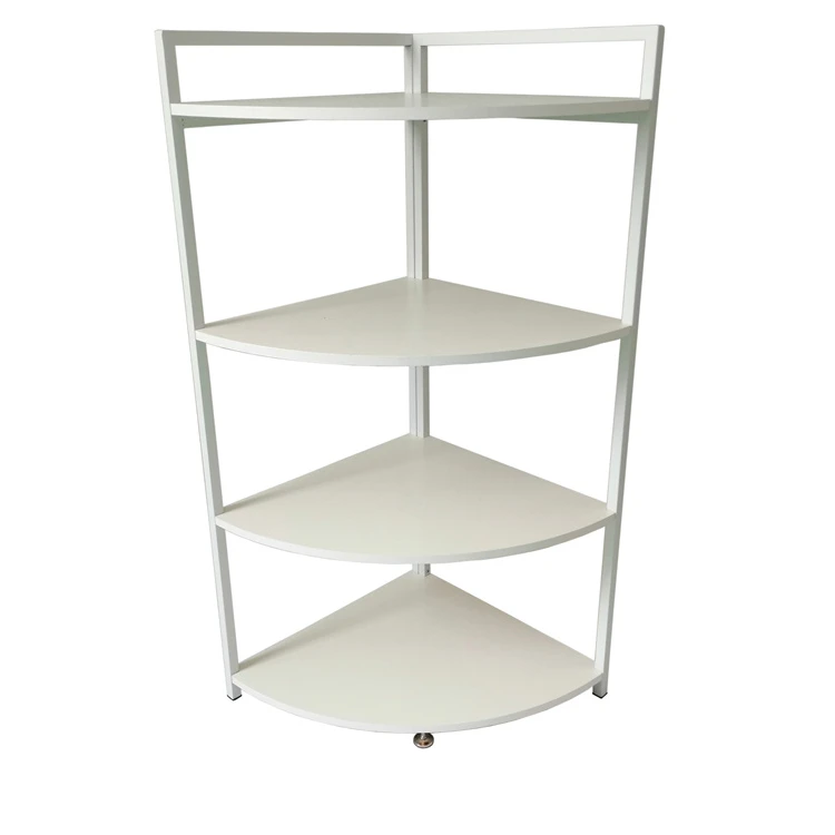 

High Quality 4-Layer Standing Corner Rack Living Room Plant Display Rack Metal Frame Wooden Top Shelf