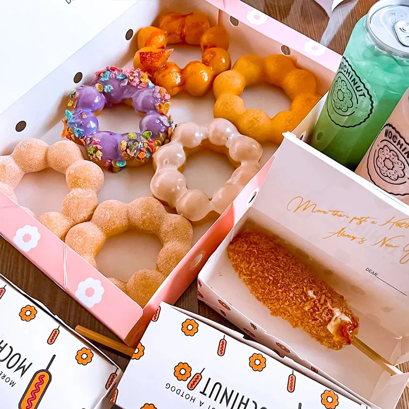 Manufacturer Supplier Foldable Mochinut Packaging Box Embossed Paper for Mochi Donuts Take Away Packing for Sushi Food Packaging