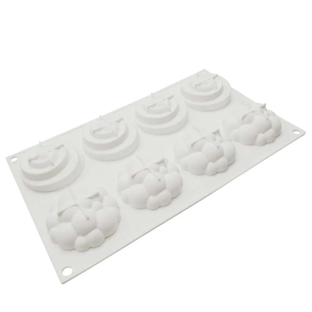 

8 Bubble Spiral Flower Mousse Mold French Dessert Chocolate Mousse Cake Baking Silicone Mold, As photo