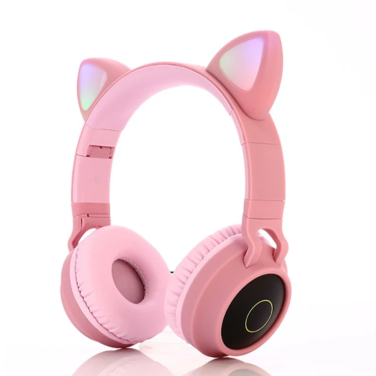 

cute light children's luminous mobile gamer with headphones custome design pink gaming usb akz 020 wireless ear cat ears headset, 5colors