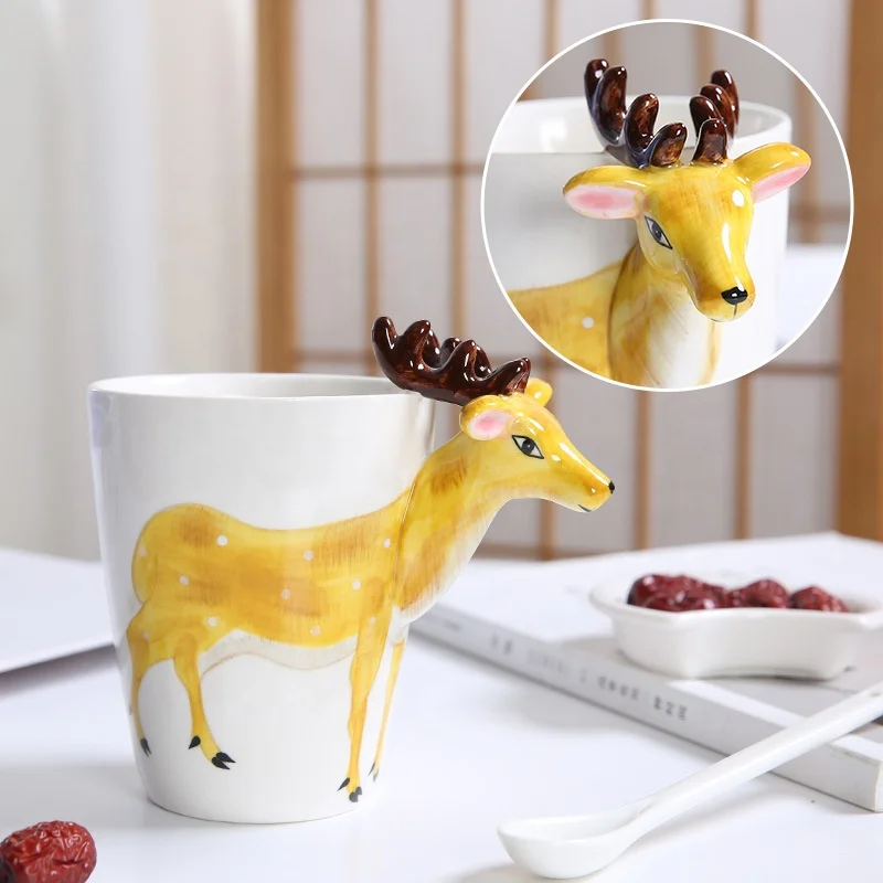 

Baby love lovely promotion gift use christmas Sika Deer mug handle 3d animal ceramic drinkware coffee water milk cup