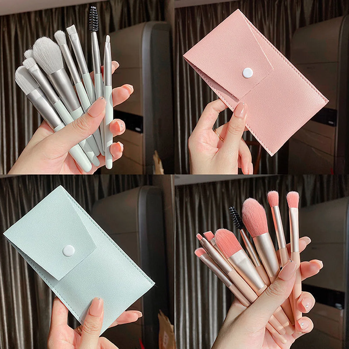 

New Arrival Soft Hair 8pcs Mini Micro Makeup Brushes Brushes Makeup Brochas De Maquillaje With Bag, Blue,pink,beige,apricot,light green