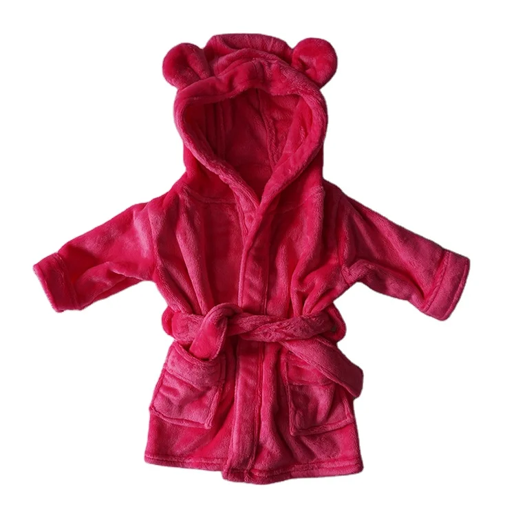 

Coral Fleece Baby Hooded Bathrobe Kids Flannel Nightwear Dressing Gown