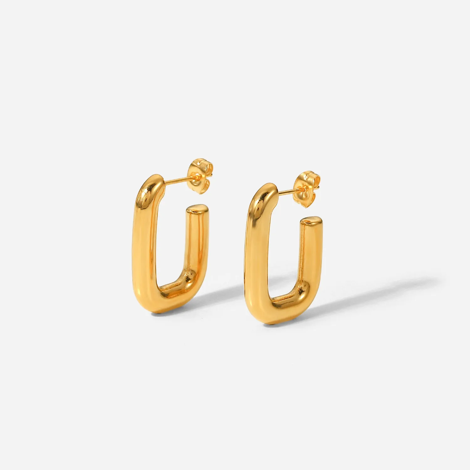 

18K Gold Plated Stainless Steel Jewelry Gift Geometric Silver Color Square C Earrings for Women