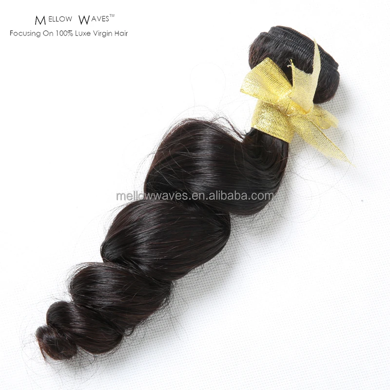 

Mellow Waves Human Hair Loose Wave Brazilian Loose Wave Hair Bundles 100% Unprocessed virgin Hair WeaveNatural Black Color