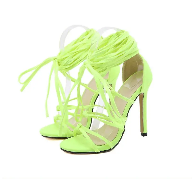 

Latest Design Pure Color Crossover Strap High Heels Ladies Thin Heel Sandals, Picture color