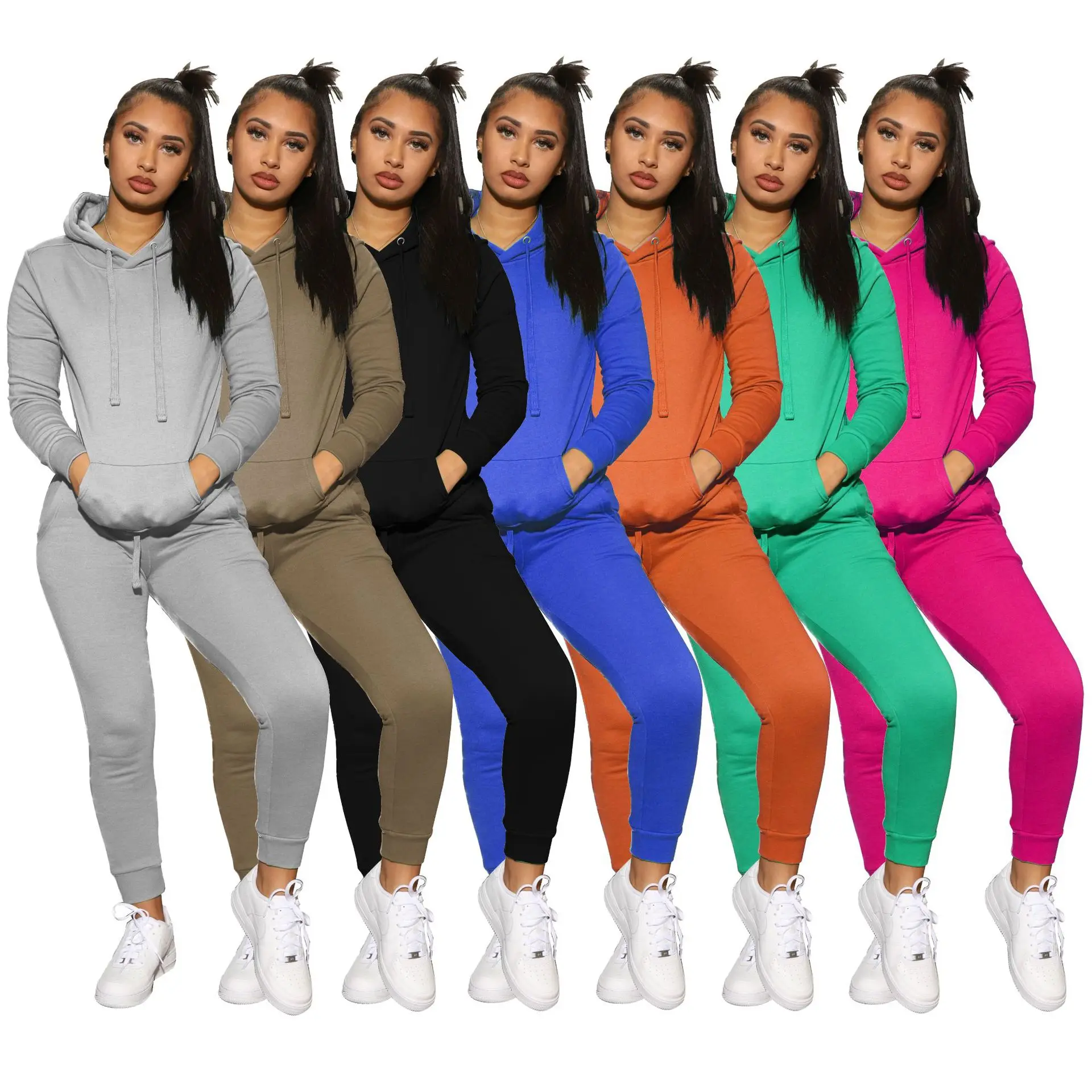 

Female custom logo sport hoodies women sweatsuit set