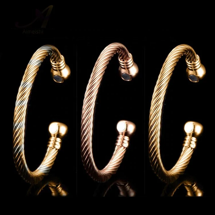 

Hot Sale Arthritis Pain Relief Twisted Health Healing Copper Magnetic Therapy Cuff Bracelets Bangles, As pic