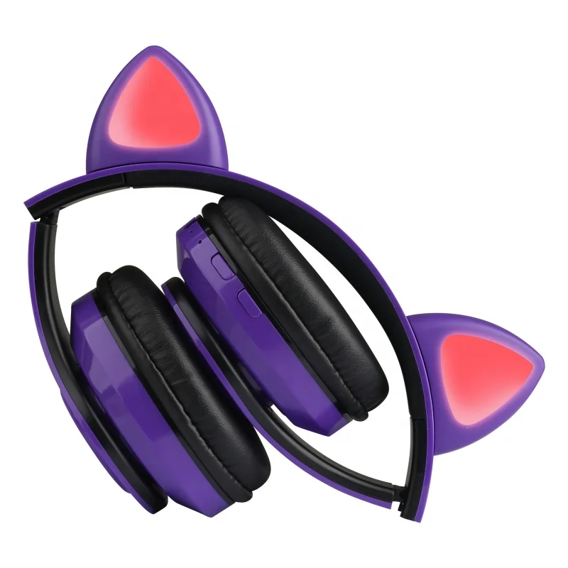 

New selling glowing cute LED Cat Ear Girls Gift Kids Headset Wireless HIFI Stereo Bass 3.5mm jack Blue tooth Headphones With Mic
