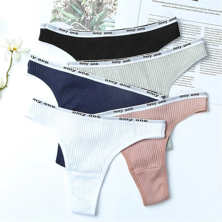 

Women's Cotton G-String Thong Panties String Underwear Women Briefs Sexy Lingerie Pants Intimate Ladies Letter Low-Rise Panties, As pictures