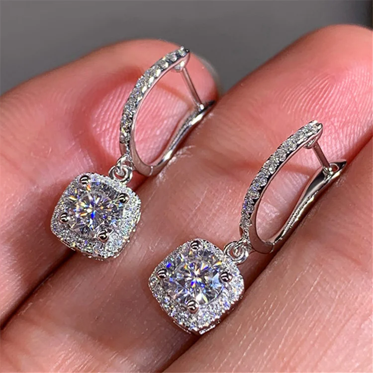 Wholesale New Dainty Christmas Women Square Zircon Diamond Handmade  Statement Drop Fashion Jewelry Earrings