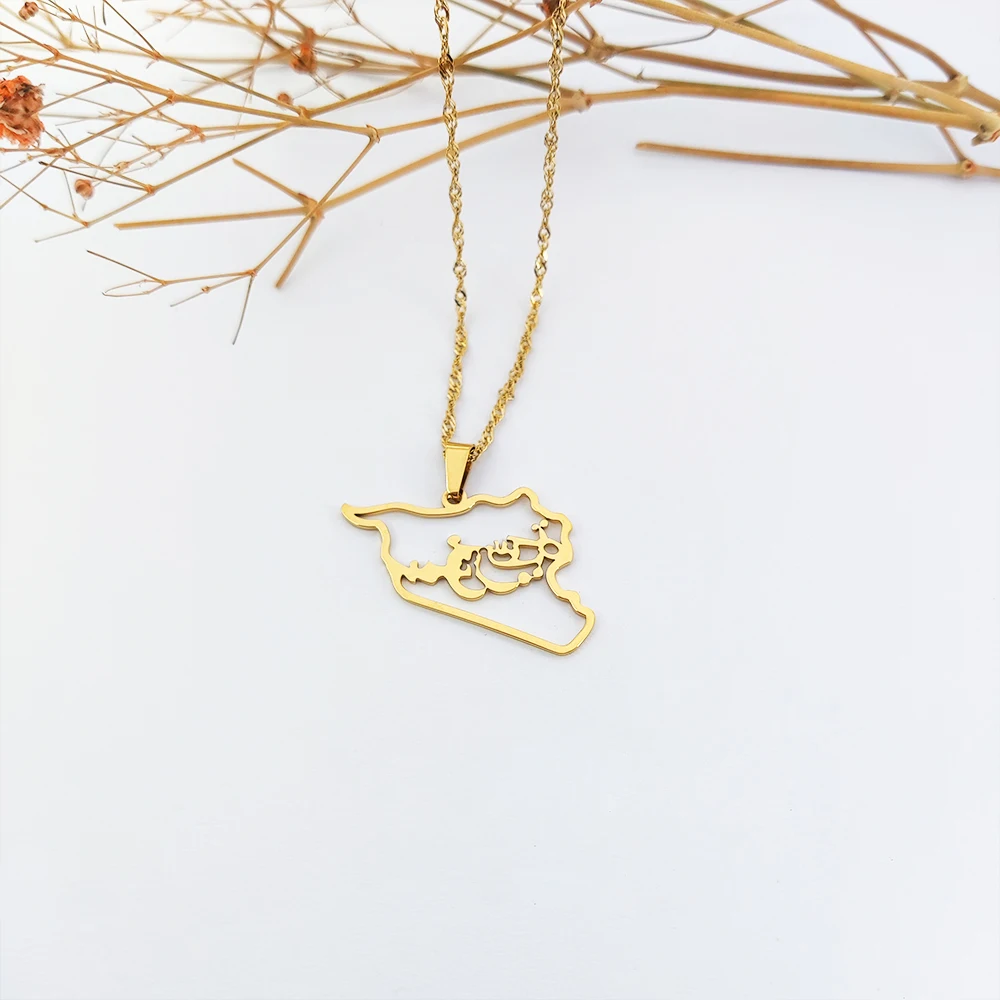 

Syria Map Pendant Necklace Designer Jewelry Famous Brands Jewelry Stainless Steel Fashion Jewellery 18k Gold Plated Necklace