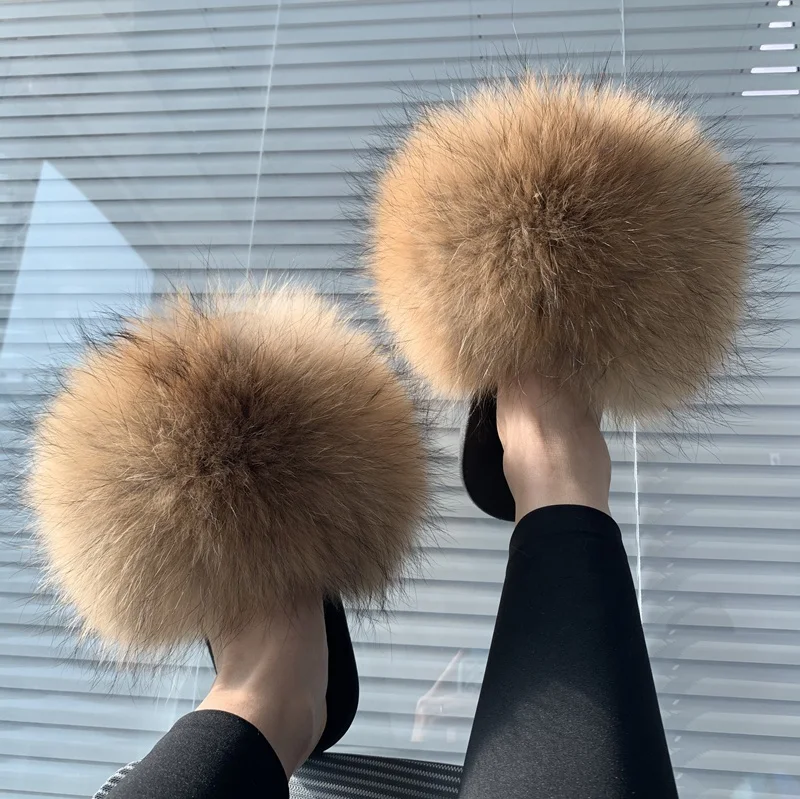 

2021 Next Day Service New Custom fashion trend multiple colors indoor outdoor adults fur slides for women, We can dyeing any color