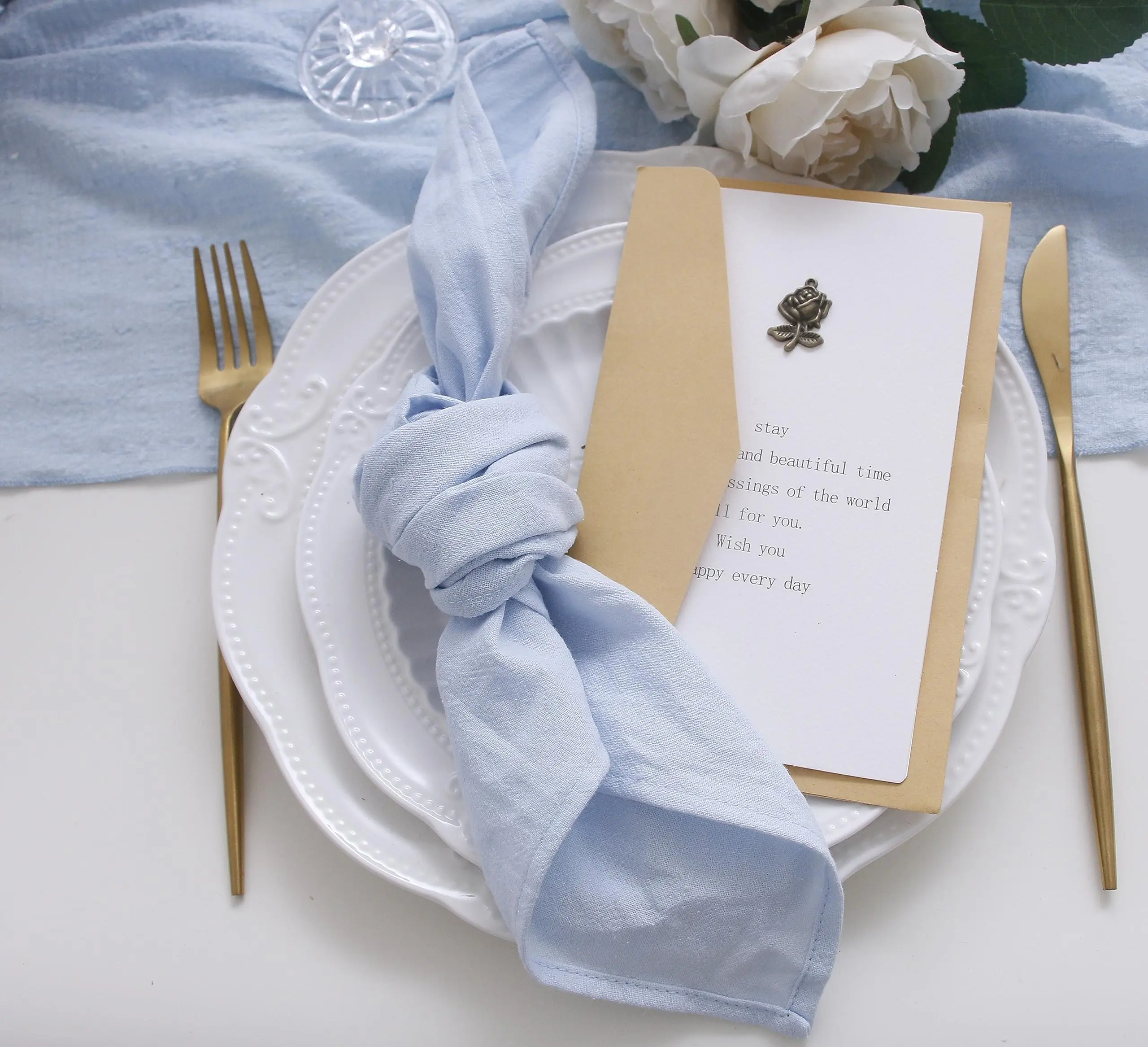 Sky Blue Color Washable Kitchen Napkins Cloth Fabric Restaurant Table Decor Custom Reusable Cotton Linen Tea Towel Linen Napkins