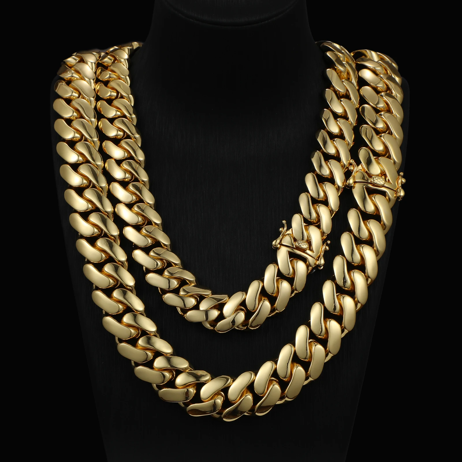 

Jewelry Wholesale Bulk 10 pcs/set 10-22mm 14K 18K 20K Gold Heavy Choker Cubana Solid Miami Cuban Link Chain Necklace For Men