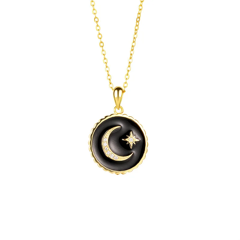 

Black Round Jewelry Women 18K Gold Plated 925 Sterling Silver Shiny Zircon Star Moon Pendant Necklace