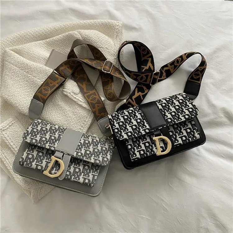 

Newest Design ladies Designer Letter Wide Shoulder Strap Purs luxury brand name handbag for women