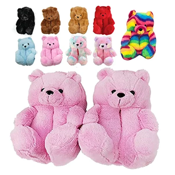 

2022 New Style Teddy Bear home Slippers Casual Custom Comfortable furry mommy and me bear fluffy slippers for women