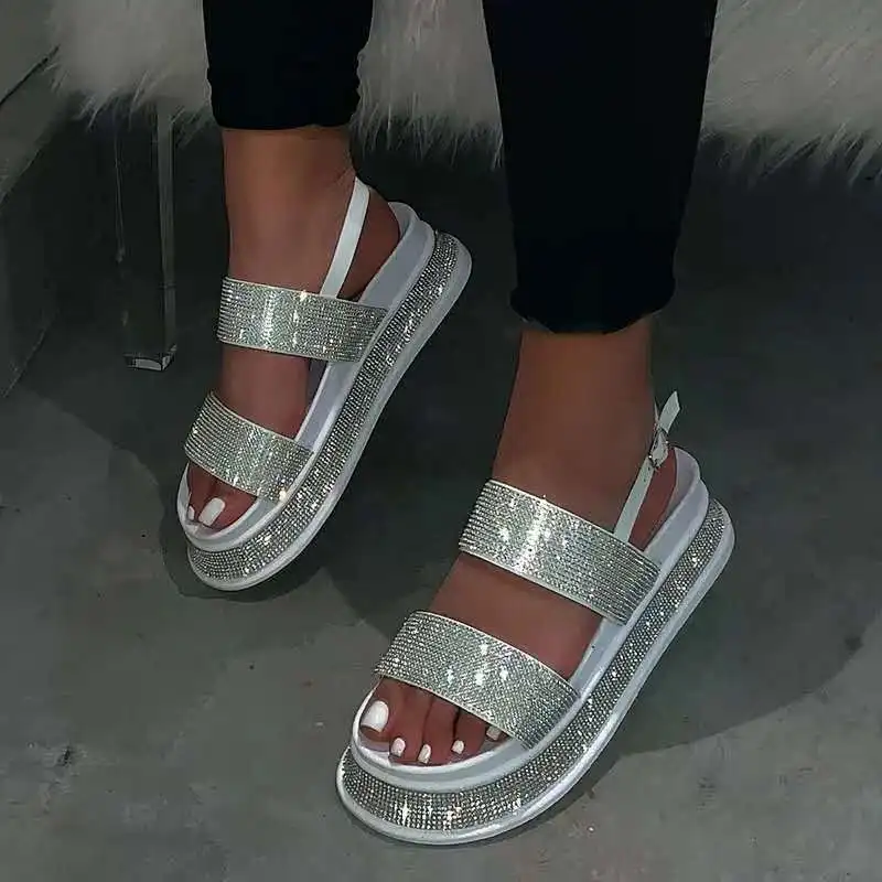 

fashion cheap china sandals with bling diamond luxury sandals women beach summer rhinestone platform slippers, Silver,black