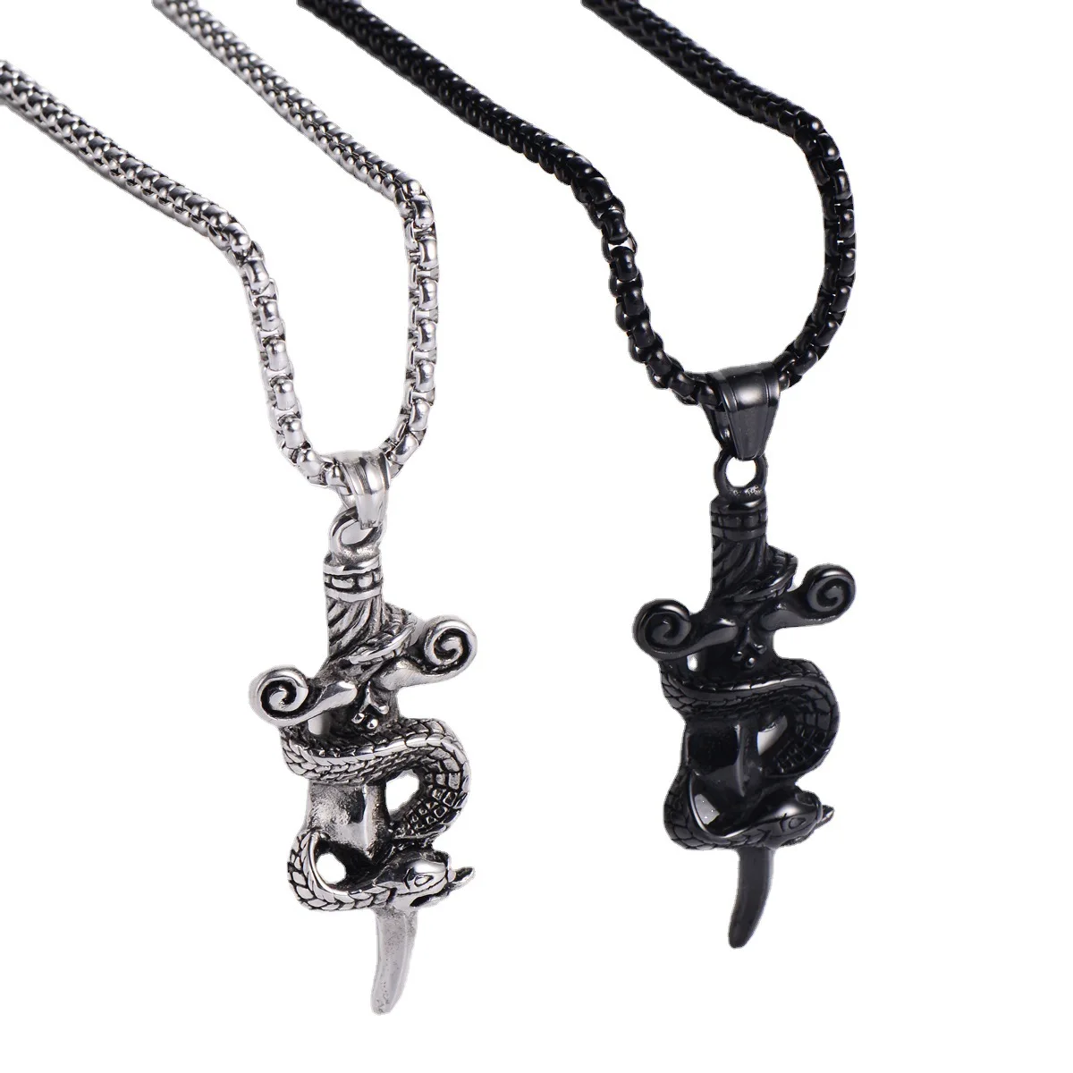 

Hiphop mens jewelry stainless steel snake sword pendant necklace