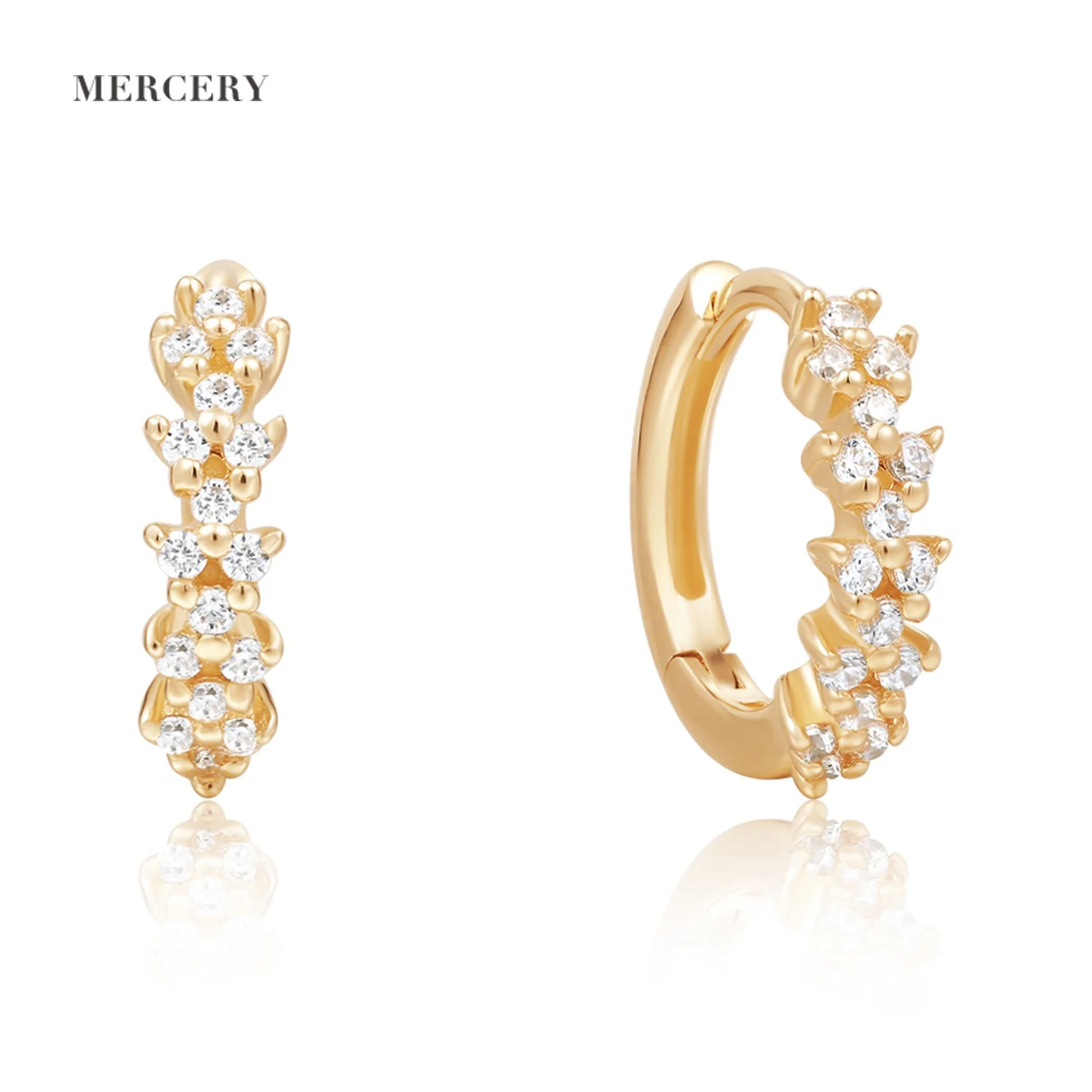 

Mercery Non Tarnish Earrings Jewellery Full Diamond Real 14k Solid Gold Wedding Earrings Hoop Huggies Earring Jewelry For Women
