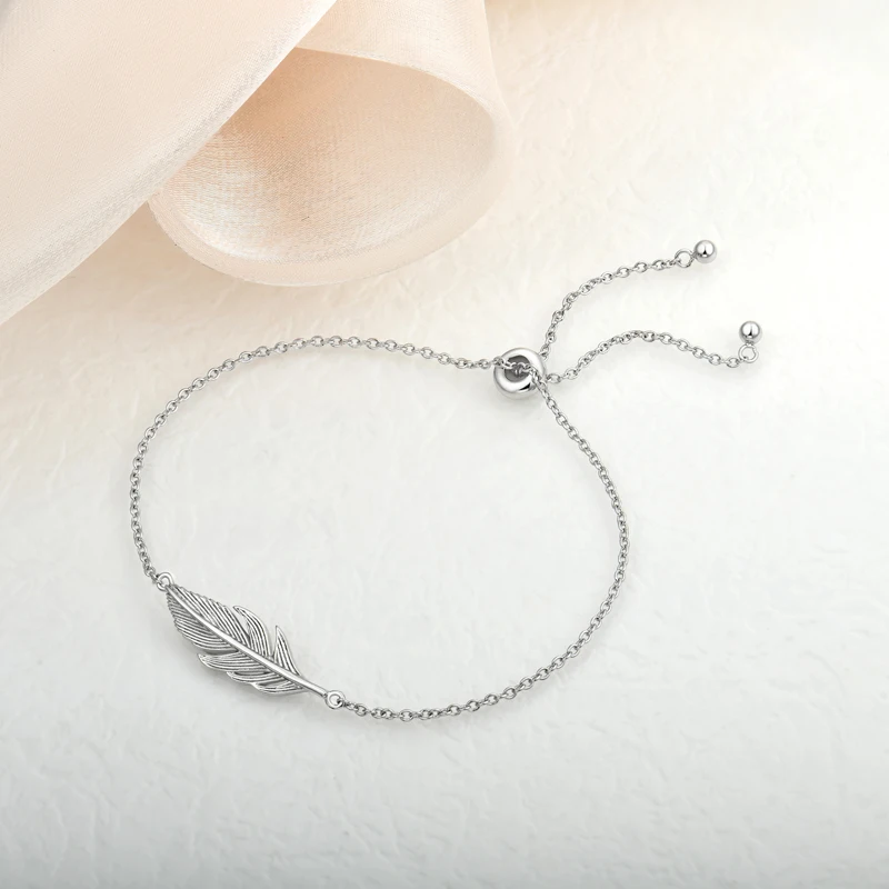 

Adjustable designer charm bracelet 925 sterling silver chain jewelry angel feather bracelet for girl