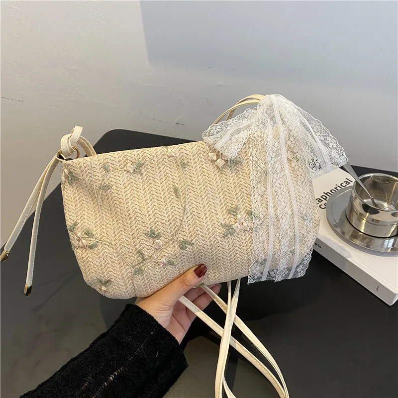 

SP820 Indian woven slings bag women flower embroided handbags with lace, Picture shown