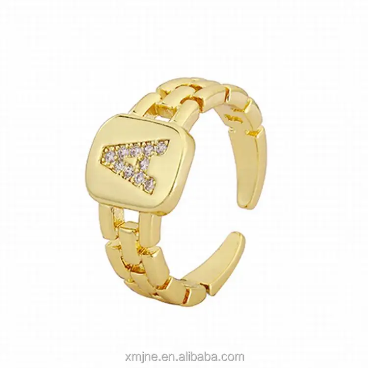 

European And American Retro 26 Alphabet Zircon Rings With Openings Female Cold Adjustable Ring Ins Wind Jewelry