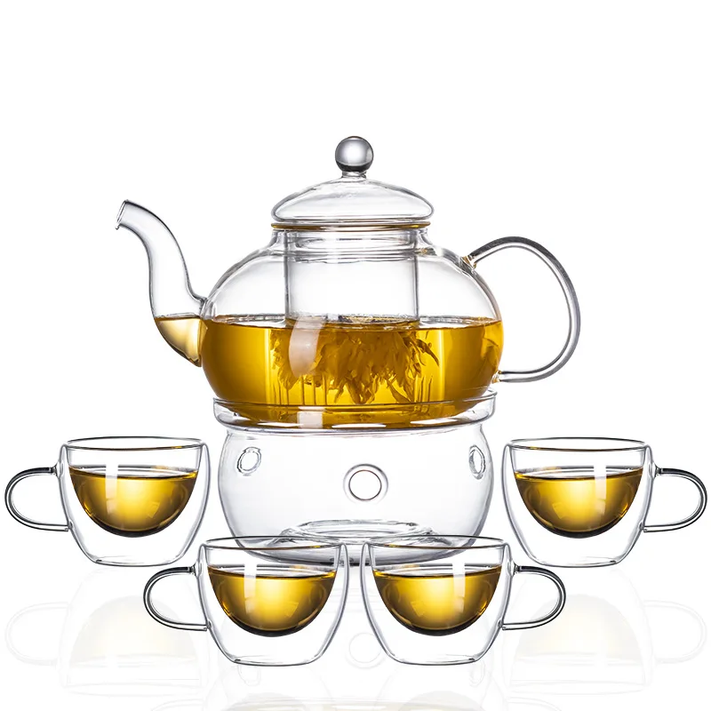 

Hot sale heat-resistant high borosilicate glass tea set glass teapot for tea with glass infuser, Transparent