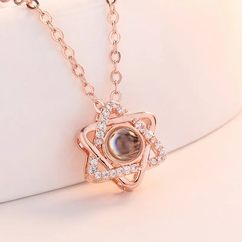 

HongTong Collares Largos Hot Sale New Six-pointed Star Micro-inlaid Zircon Pendant Necklace Double CC Necklace, Picture