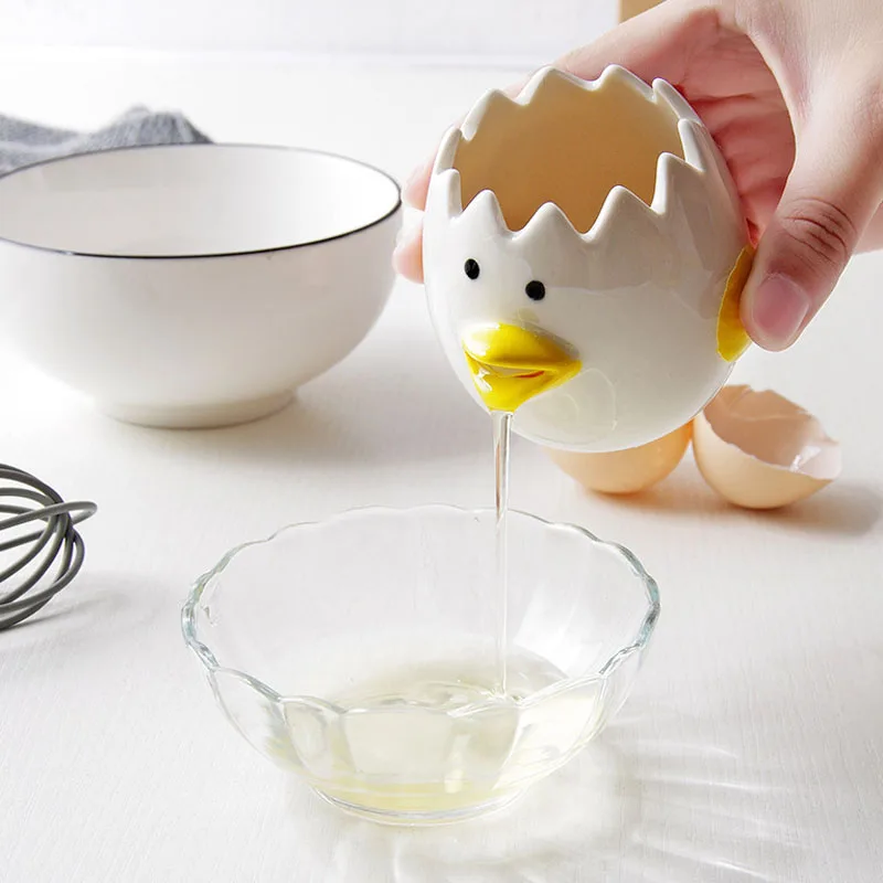 

kitchen ware Cute Ceramics Chicken Shape egg white yolk separator, White+yellow, white+pink