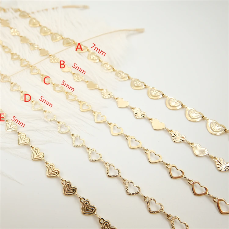 

chunky chain for jewelry making golden filled heart-shaped chain real gold filled chains