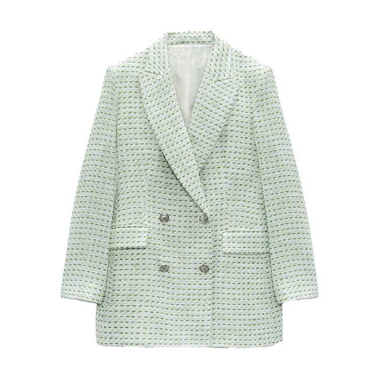 

Blazer new women's 2021 spring fashion all-match temperament double-breasted pockets with lapel plaid slim texture blazer, Shown