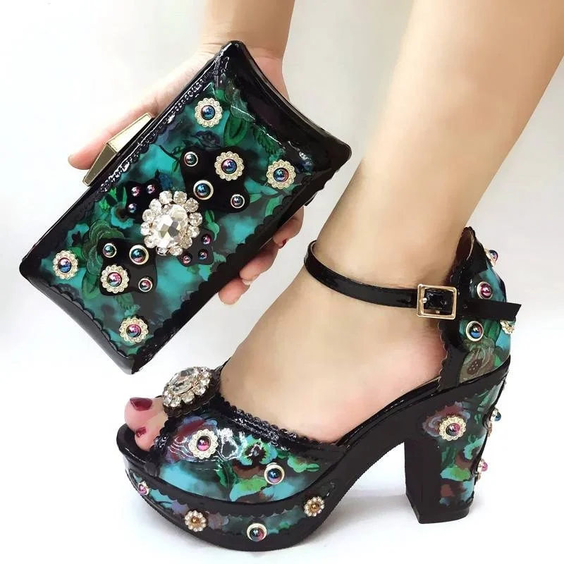 

AB7871 Retro style italy fashion heel:9cm shoes and bags set for wome, Champenge,silver, black,red,etc